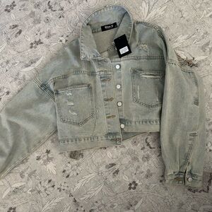 Jean jacket with rhinestone fringe